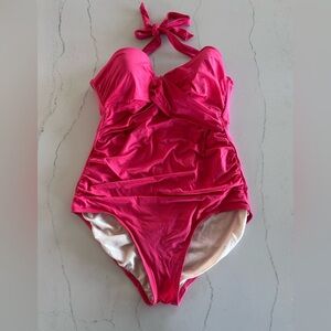 EUC Merona Swim Suit One-Piece, Halter Neck, Faux Wrap with Underwire